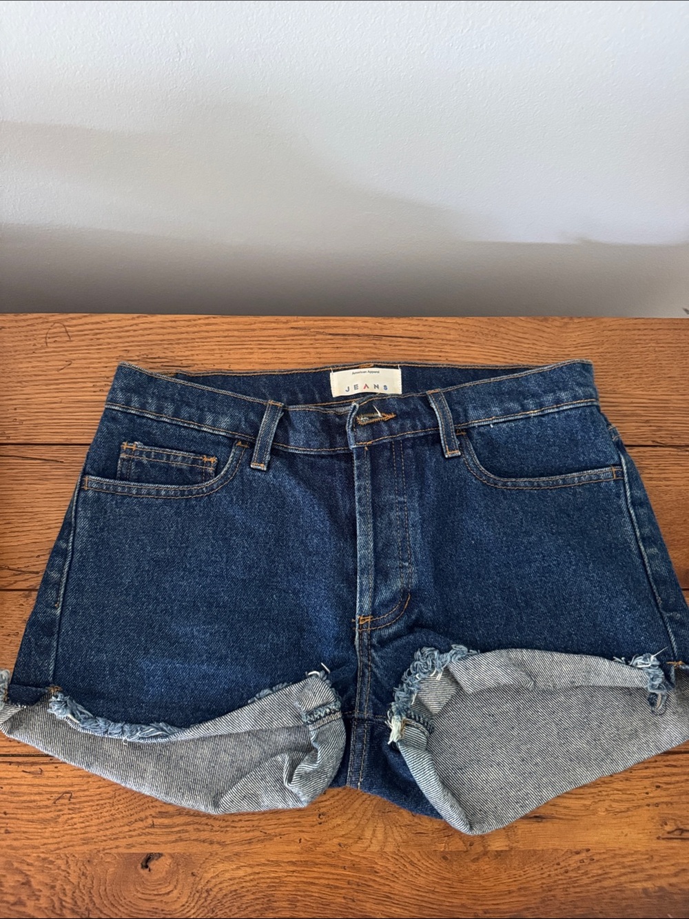 American Apparel Dark Blue Rolled Cuff Denim Shorts
